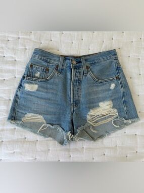 Levi's Women’s 501 Light Blue Distressed High-Rise Denim Shorts